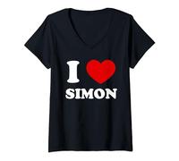 Femme J'aime Simon J'aime Simon Funny Simon T-Shirt avec Col en V