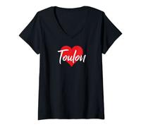 Femme J'aime Toulon France Femme Coeur T-Shirt avec Col en V