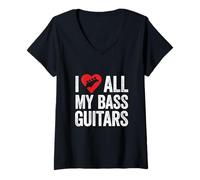 Femme J'aime Toutes Mes Guitares Basses pour Bassiste T-Shirt avec Col en V