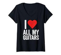 Femme J'aime Toutes Mes Guitares pour Guitariste collectionneur T-Shirt avec Col en V