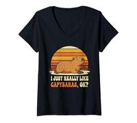 Femme J'aime Vraiment Capybara Funny Capy Rodent Capybara Kids T-Shirt avec Col en V