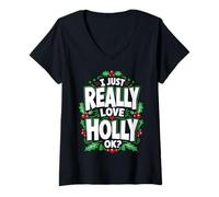 Femme J'aime Vraiment Holly Ok T-Shirt avec Col en V