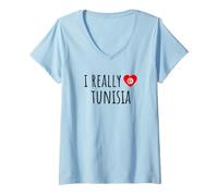 Femme J'aime Vraiment la Tunisie T-Shirt avec Col en V