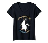 Femme J'aime Vraiment Les Pingouins Ok Animals Lover Adelie Penguin T-Shirt avec Col en V