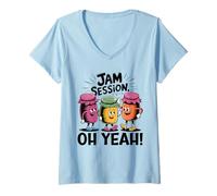 Femme Jam Session, jeu de mots amusant, trois jams qui s'éclatent ! Ah oui ! T-Shirt avec Col en V