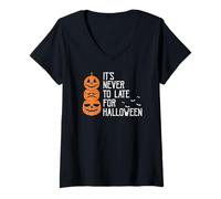 Femme Jamais Trop Tard pour Halloween Sarcasme T-Shirt avec Col en V