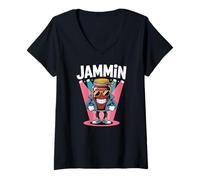 Femme Jammin Funky Pot à Confiture avec Lunettes de Soleil T-Shirt avec Col en V