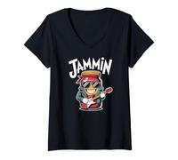 Femme Jammin Rock Star Guitare Cool Vibes T-Shirt avec Col en V