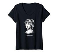 Femme Jane Austen avec imprimé blanc signature T-Shirt avec Col en V