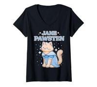 Femme Jane Pawsten Regency Cat T-Shirt Classique pour Amoureux des Chats T-Shirt avec Col en V