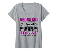 Femme January Girl Judge Me Please IDGAF What You Think Women Fun T-Shirt avec Col en V