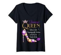 Femme January Queen Born to Be Proud of Who I Am Fête d'anniversaire T-Shirt avec Col en V