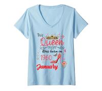 Femme Janvier 1960 Anniversaire This Queen Was Born in Janvier 1960 T-Shirt avec Col en V