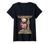 Femme Janvier 2010 16ème Anniversaire 16 Ans Ours en Peluche Being Awesome T-Shirt avec Col en V