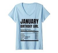 Femme Janvier Birthday Girl Funny Girls Nutrition Facts Cute Girls T-Shirt avec Col en V