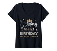 Femme Janvier, C'est Mon Anniversaire, Oui, Toute la fête d'anniversaire du Mois T-Shirt avec Col en V