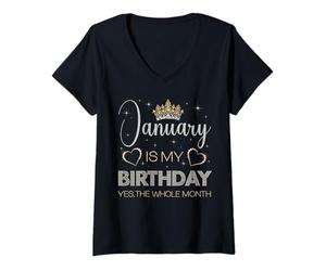 Femme Janvier, C'est Mon Anniversaire, Oui, Toute la fête d'anniversaire du Mois T-Shirt avec Col en V