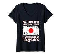 Femme Japan Flag Proud Elegant Japanese Boyfriend Girlfriend T-Shirt avec Col en V