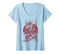 Femme Japanese Art Cat Ninja Ukiyo-e Anime Style Samurai Cat T-Shirt avec Col en V
