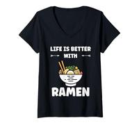 Femme Japanese Food Ramens Quote Life is Better with Ramen T-Shirt avec Col en V