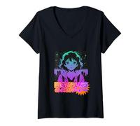 Femme Japanese Girl Art - Scène de Nuit d'anime Mystique T-Shirt avec Col en V