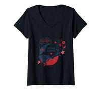 Femme Japon Anime Heritage Classique Rétro Style Vintage T-Shirt avec Col en V