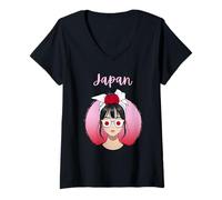Femme Japon, Drapeau Japonais, Fille Japonaise, Femmes et Filles japonaises T-Shirt avec Col en V