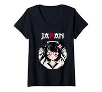 Femme Japon, Drapeau Japonais, Fille Japonaise, Femmes et Filles japonaises T-Shirt avec Col en V