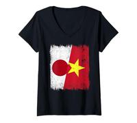 Femme Japon Vietnam Demi Drapeau Japonais Histoire vietnamienne T-Shirt avec Col en V