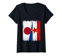 Femme Japon Yougoslavie Demi-Drapeau Patrimoine yougoslave Japonais T-Shirt avec Col en V