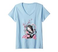 Femme Japonais Esthétique Dragon Tokyo Japon Manga Anime Asiatique 80's T-Shirt avec Col en V