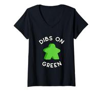 Femme J'appelle Dibs sur ce meeple Vert Parce Que Je Joue Toujours au Vert ! T-Shirt avec Col en V