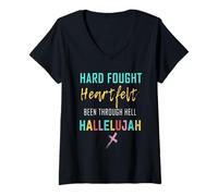 Femme J'apporterai Mon Hallelujah Christian si durement combattu T-Shirt avec Col en V