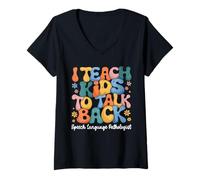 Femme J'apprends aux enfants à parler en arrière orthophoniste T-Shirt avec Col en V