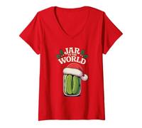 Femme Jar to The World Holly Holiday Pun Funny Christmas Pickle T-Shirt avec Col en V