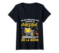 Femme Jardin Apéro Bière et Soleil Jardinage Printemps Ete T-Shirt avec Col en V
