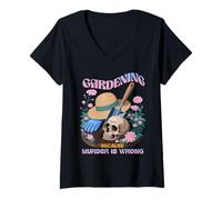 Femme Jardiner parce que le meurtre n'est pas une bonne chose, Skull Cottagecore T-Shirt avec Col en V