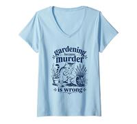 Femme Jardiner Parce Que Le Meurtre n'est Pas Une Bonne idée pour Un Amateur de Plantes à Chat T-Shirt avec Col en V