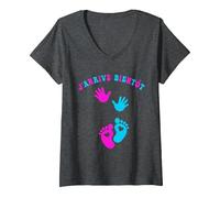 Femme J'arrive Bientôt Annonce Grossesse Annonce Bébé Future Maman T-Shirt avec Col en V, Chiné Foncé, S