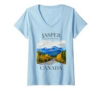 Femme Jasper National Park Canada Randonneurs Montagnes Souvenir Enfants T-Shirt avec Col en V
