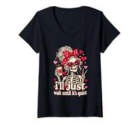 Femme J'attendrai Juste Que ce Soit Quiet Cute Bow Coffee Prof T-Shirt avec Col en V