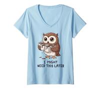 Femme J'aurai Peut-être Besoin d'un café Plus Tard - Funny Owl Caffeine Fix T-Shirt avec Col en V