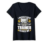 Femme J'aurais Déjà Arrêté De Fumer mais Mon Entraîneur Fitness T-Shirt avec Col en V