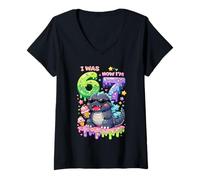 Femme J'avais 6 Ans Maintenant J'Ai 7 Ans Anniversaire 67 Meme Kaiju Ice Cream Kawaii T-Shirt avec Col en V