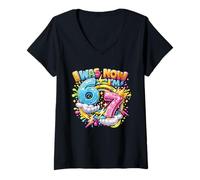 Femme J'avais 6 Ans Maintenant J'Ai 7 Ans Drip Six Seven 7th Birthday Ice Cream Drip T-Shirt avec Col en V