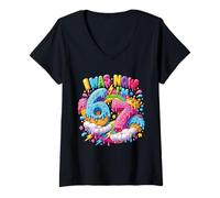 Femme J'avais 6 Ans Maintenant J'Ai 7 Ans Drip Six Seven 7th Birthday Ice Cream Drip T-Shirt avec Col en V