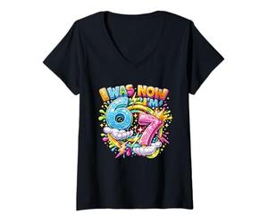 Femme J'avais 6 Ans Maintenant J'Ai 7 Ans Drip Six Seven 7th Birthday Ice Cream Drip T-Shirt avec Col en V
