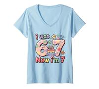 Femme J'avais 6 Ans, Maintenant J'Ai 7 Ans, drôle, 7 Ans, Filles, Enfants, garçons T-Shirt avec Col en V