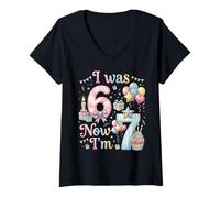 Femme J'avais 6 Ans, Maintenant J'Ai 7 Ans, drôle, Fille de 67 Ans T-Shirt avec Col en V
