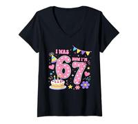 Femme J'avais 6 Ans, Maintenant J'Ai 7 Ans Licorne 7e Anniversaire T-Shirt avec Col en V